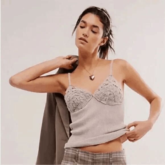 Free People FP One Knit Thermal Antique Lavender Cami Medium NWOT - Picture 10 of 10